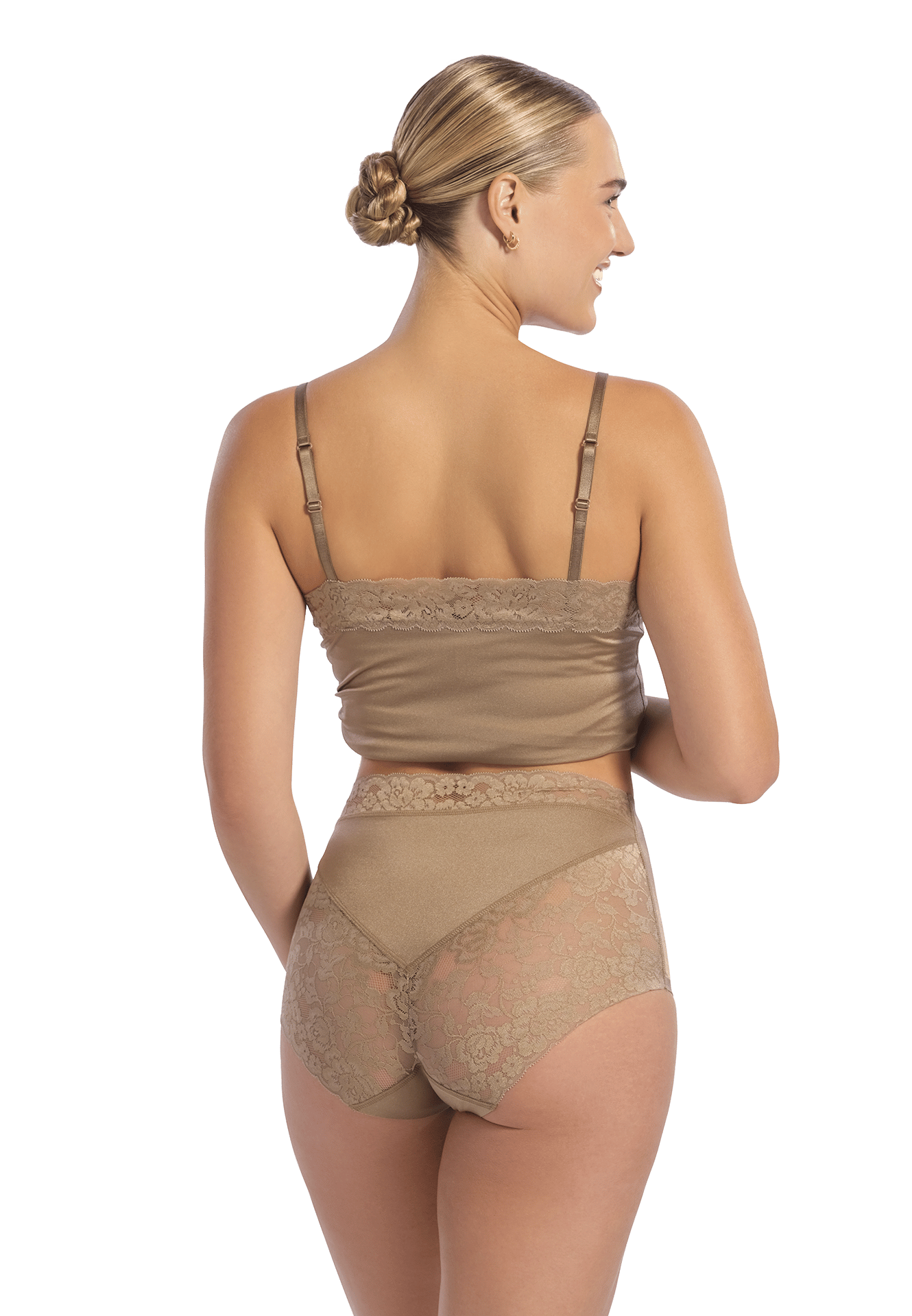 High waist met kant dusty sand 