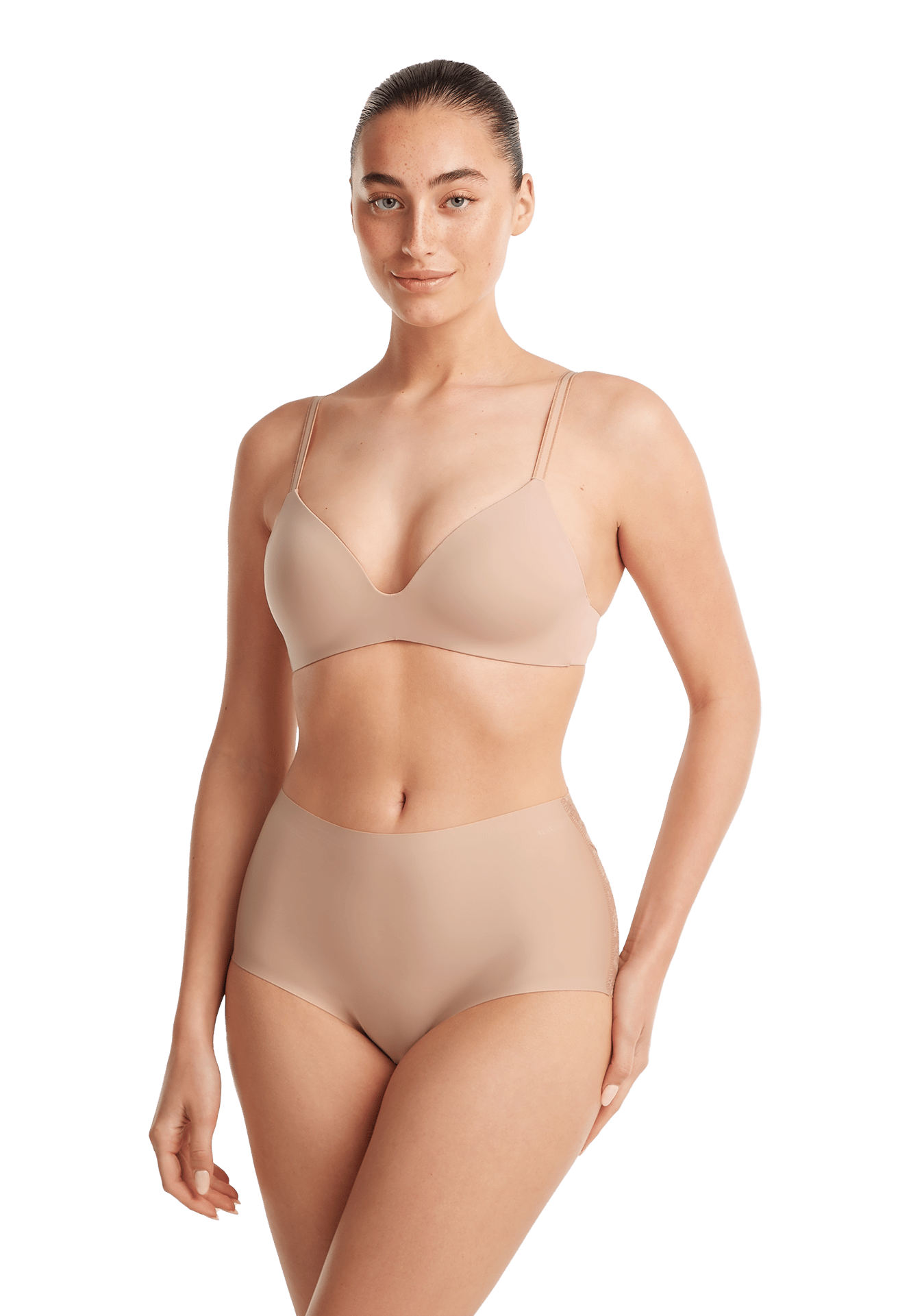 High waist met kant walnut