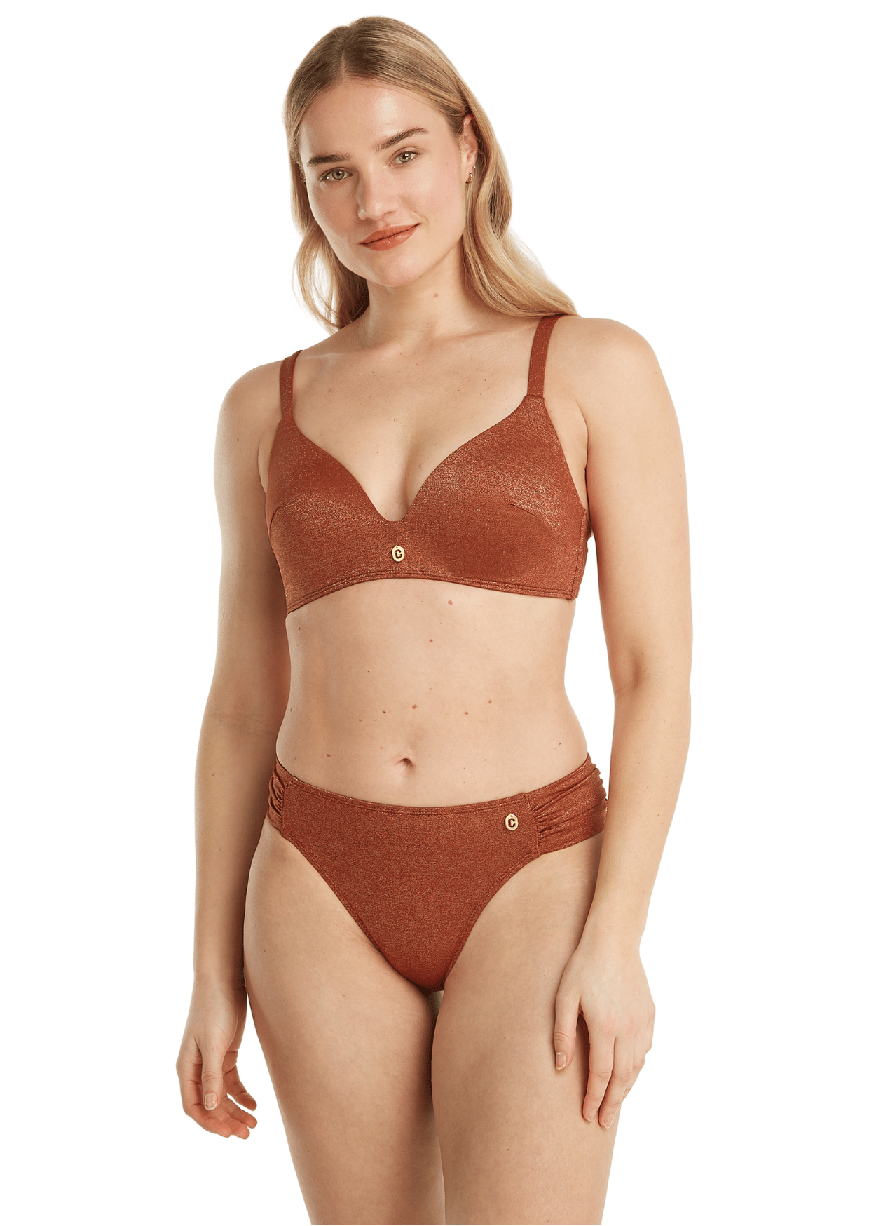 Plunge bikini top warm caramel 
