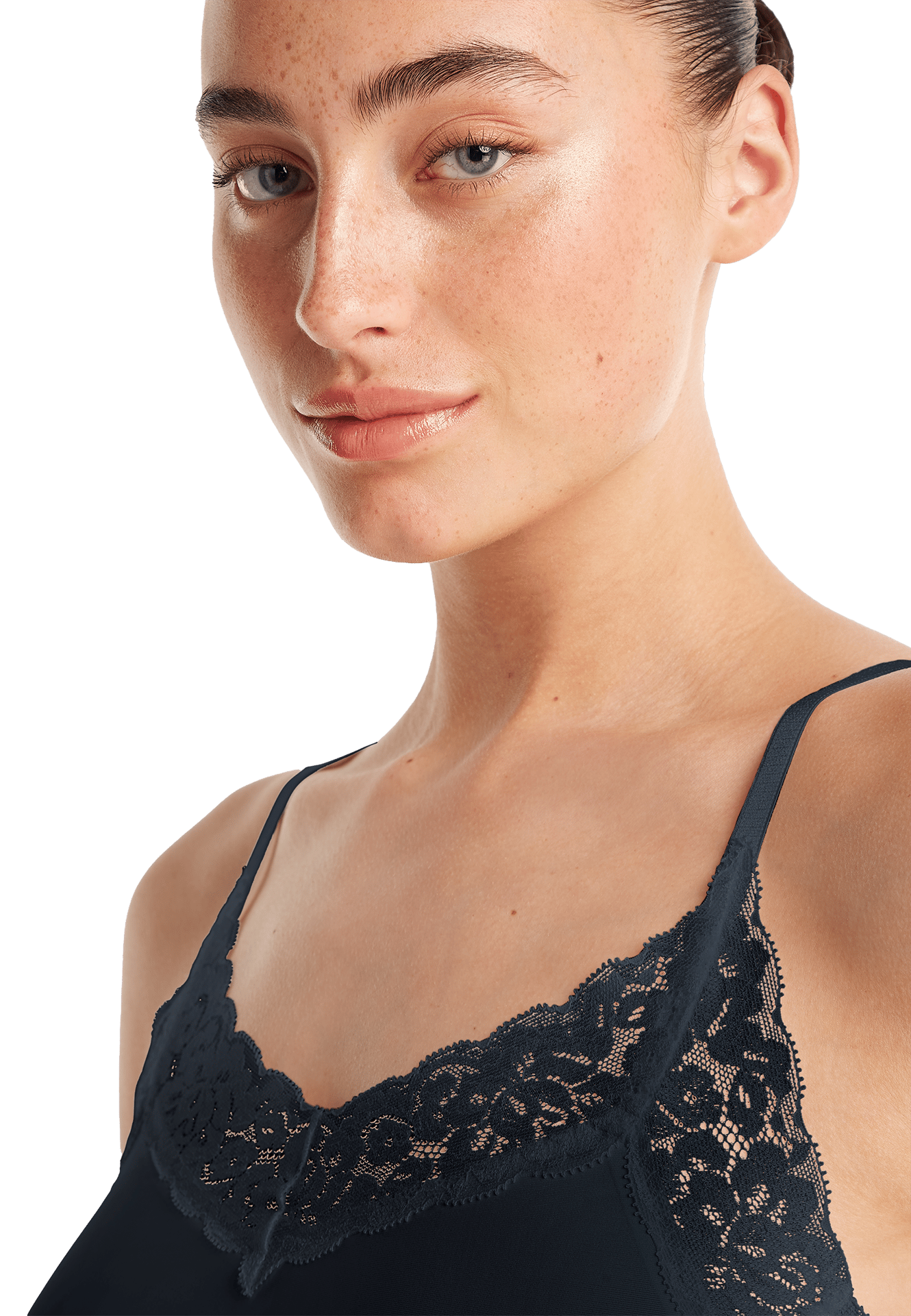 spaghetti top met kant dark navy