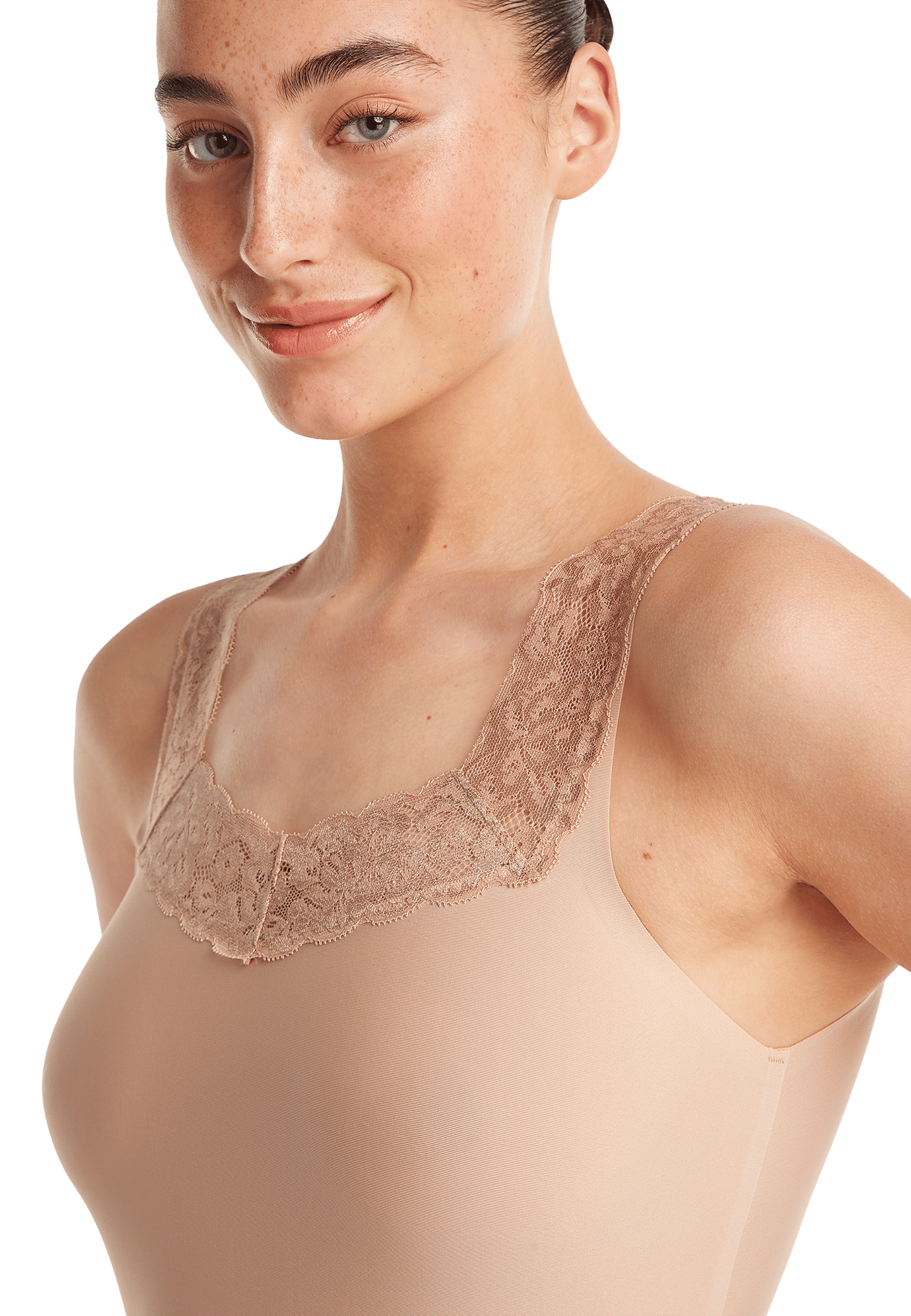 singlet met kant walnut