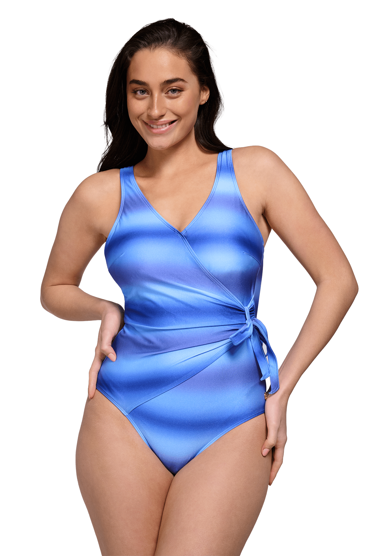 swimsuit v-neck padded faded blues 