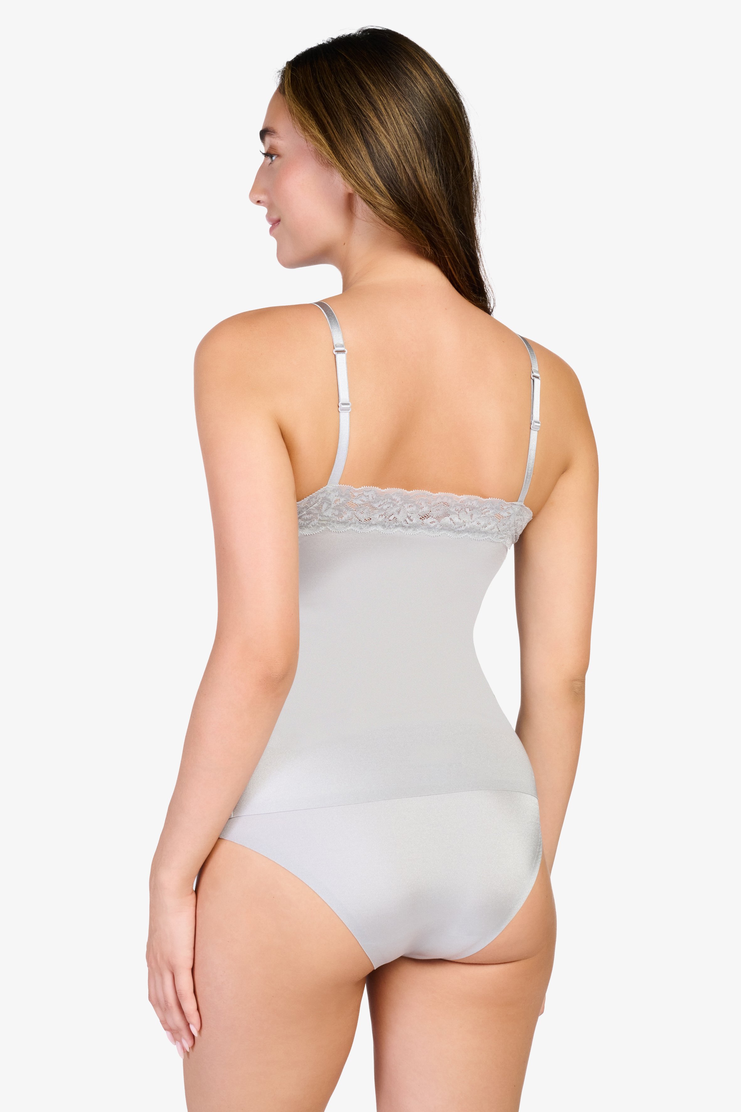 Spaghetti top met kant silver shimmer