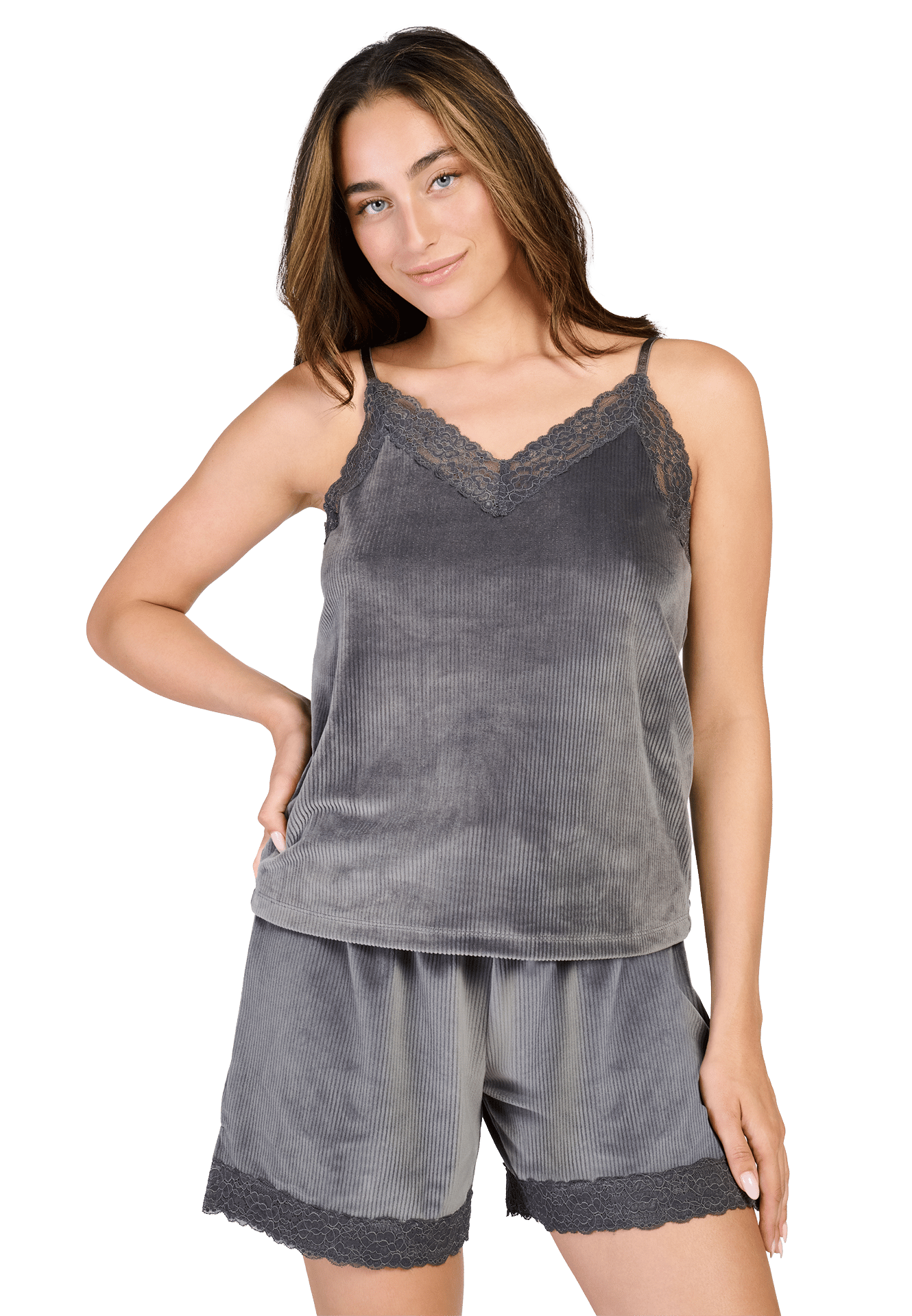 Short met kant warm grey