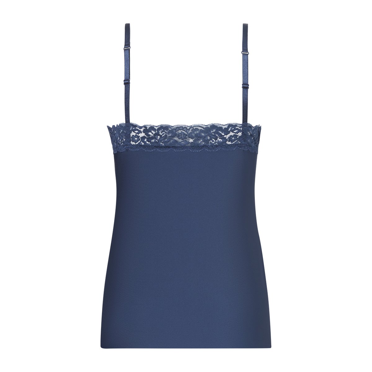 Spaghetti top met kant smokey teal