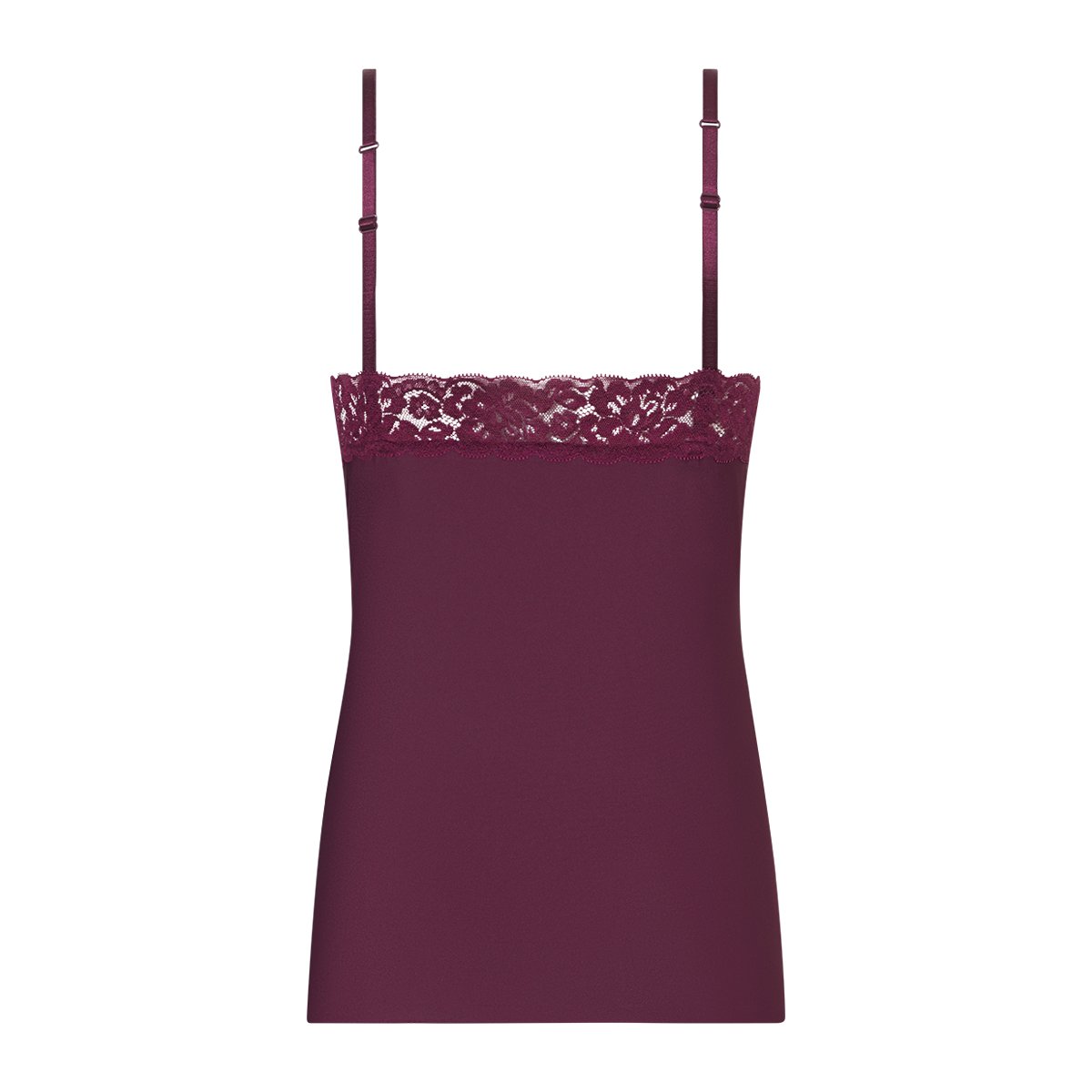 Spaghetti top met kant cherry burgundy