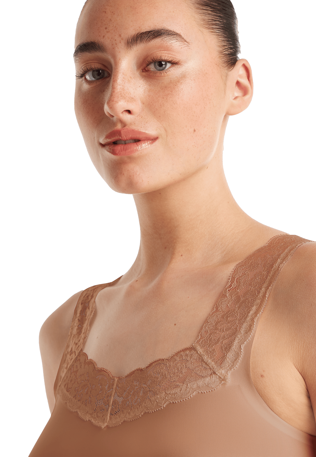 singlet met kant hazelnut