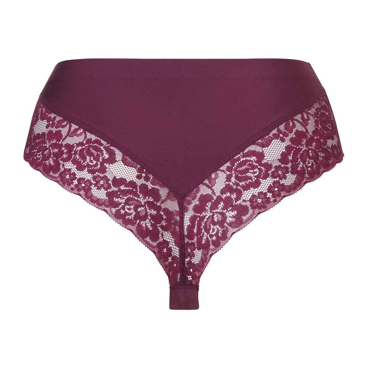 High waist brazilian met kant cherry burgundy