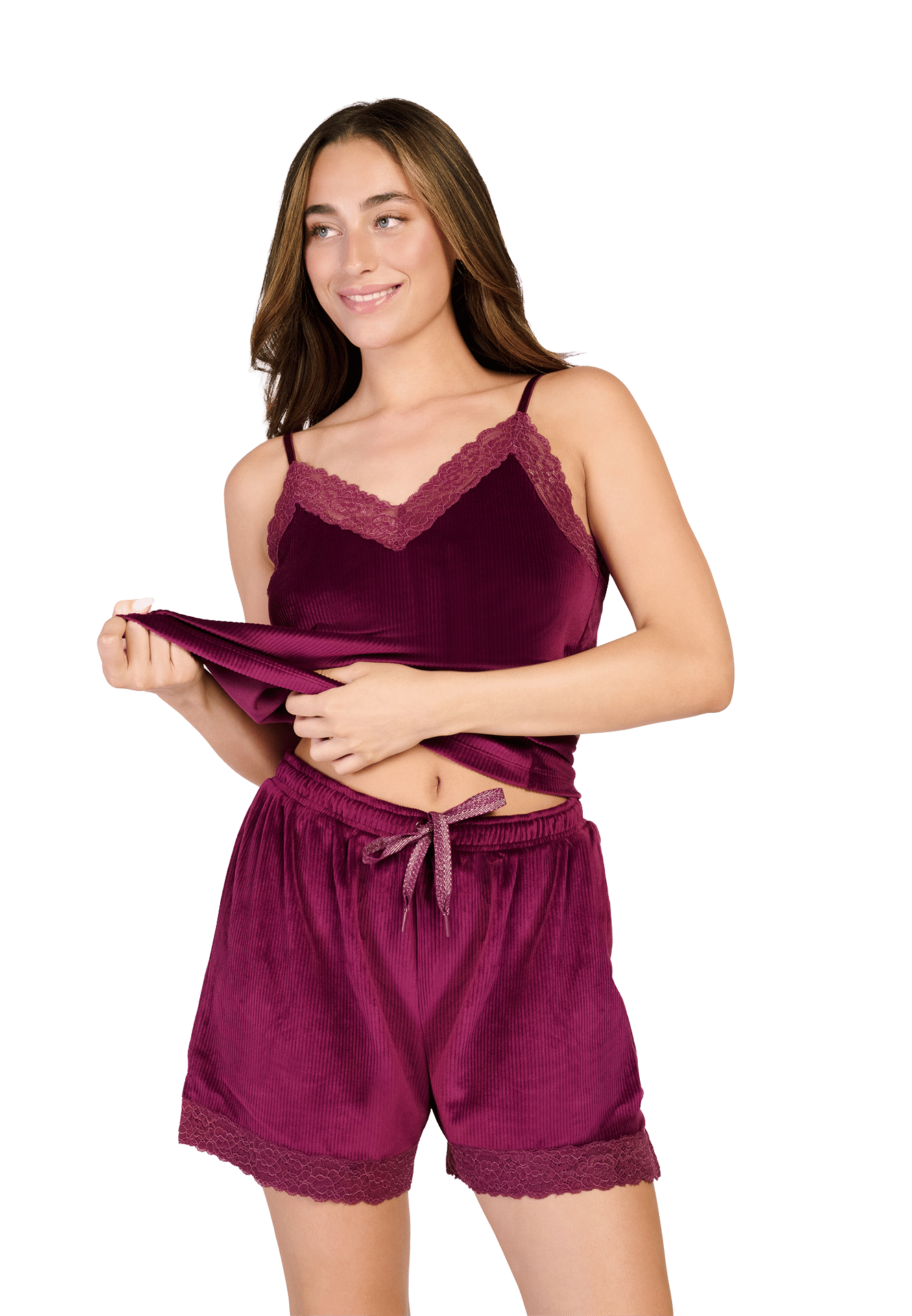 Short met kant cherry burgundy