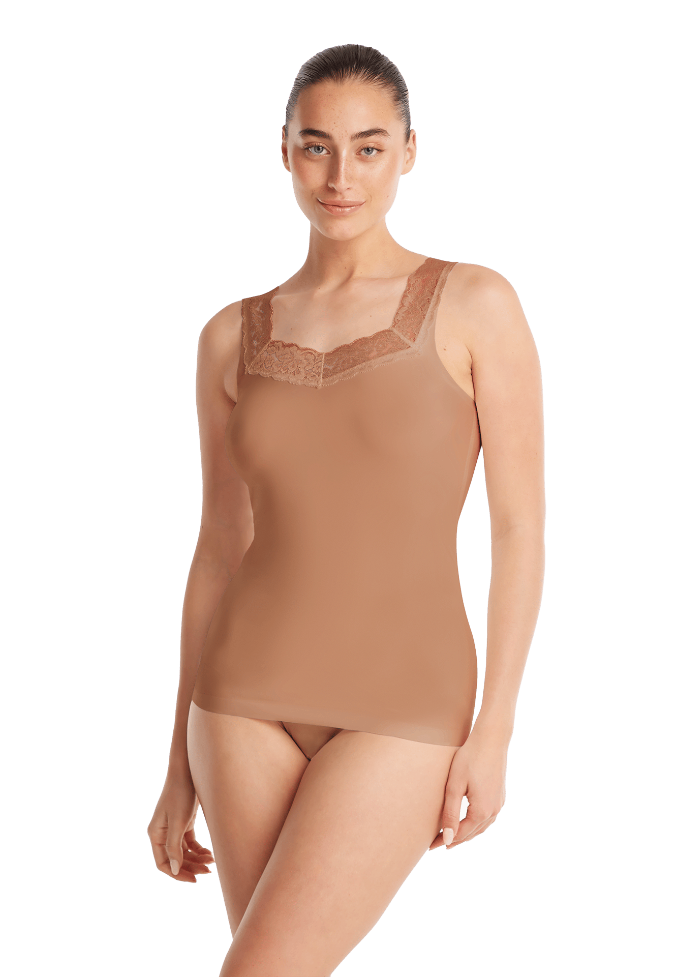 singlet met kant hazelnut