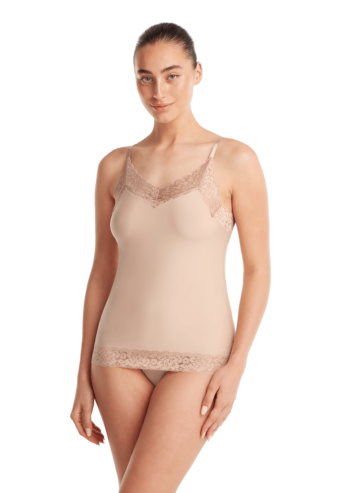 Le Top spaghetti en dentelle Ten Cate Secrets pour Femmes dispose des caractéristiques suivantes : Le top spaghetti en dentelle Ten Cate Secrets pour femme est un maillot de corps sans couture avec des détails en dentelle, doté de fines bretelles réglables. Caractéristiques:  Coupe: ajustée; sans couture Bretelles: fines, ajustables Couleur: beige Matières: 88% polyester - 12% élasthanne