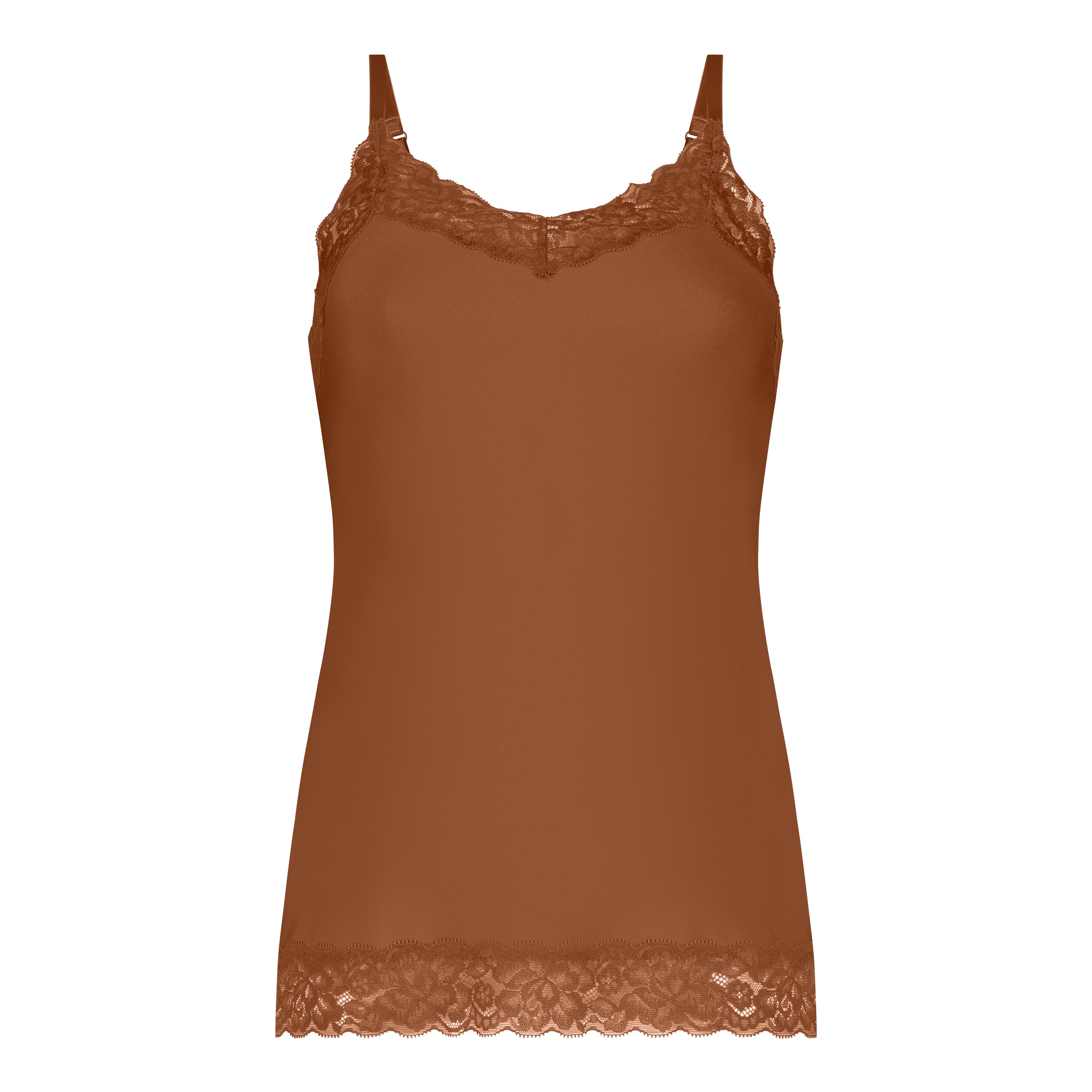 spaghetti top met kant pecan maat L