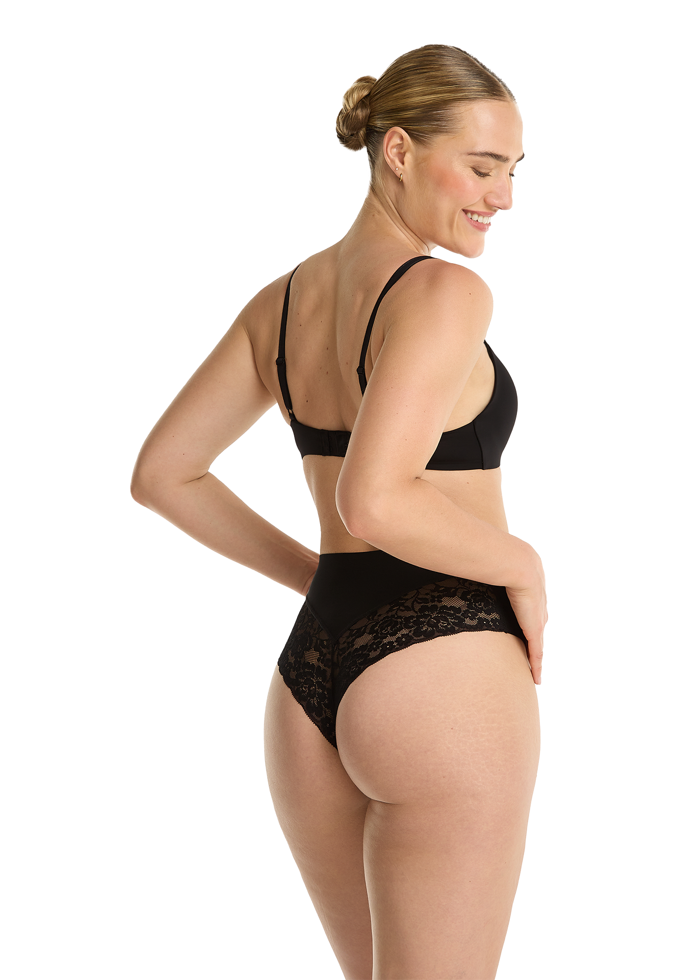 high waist brazilian met kant zwart