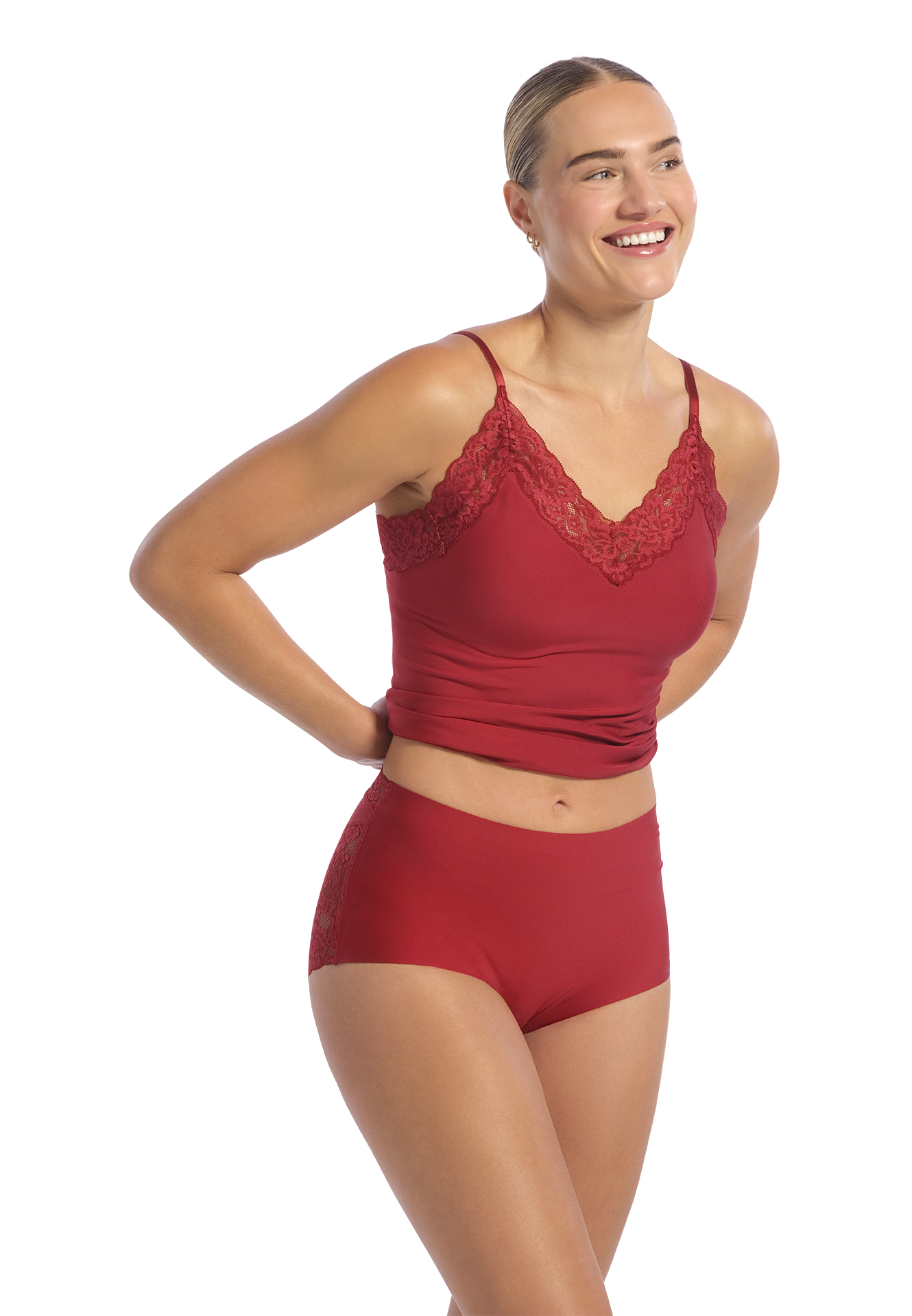 High waist met kant velvet red 