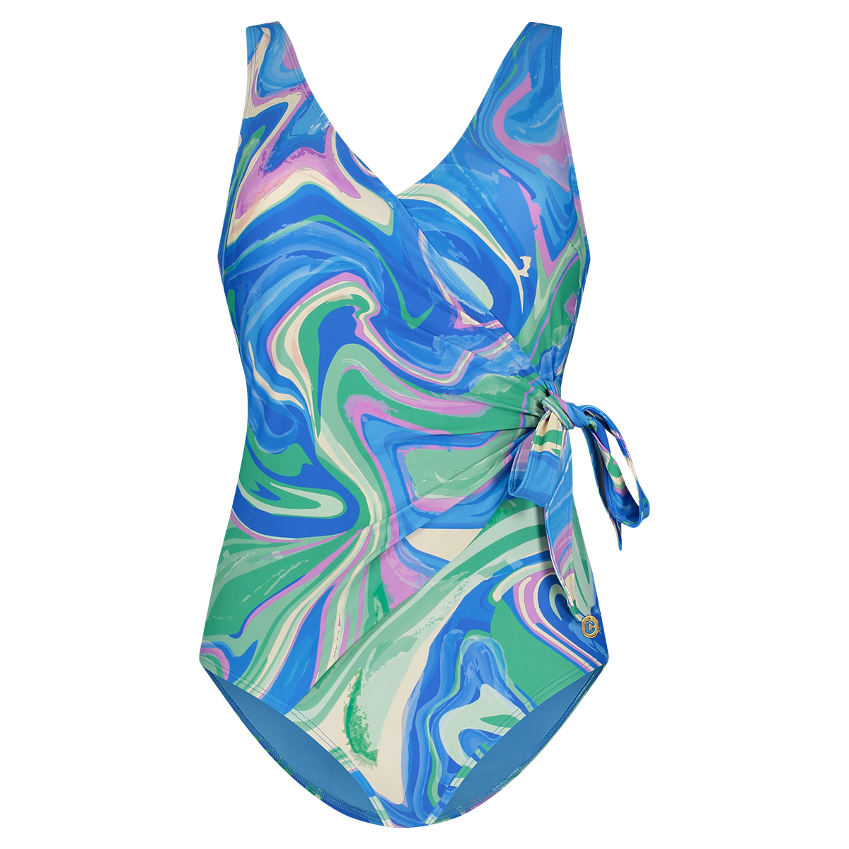 Ten Cate - V-Neck Badpak Swirl - maat 44 - Blauw/Meerkleurig