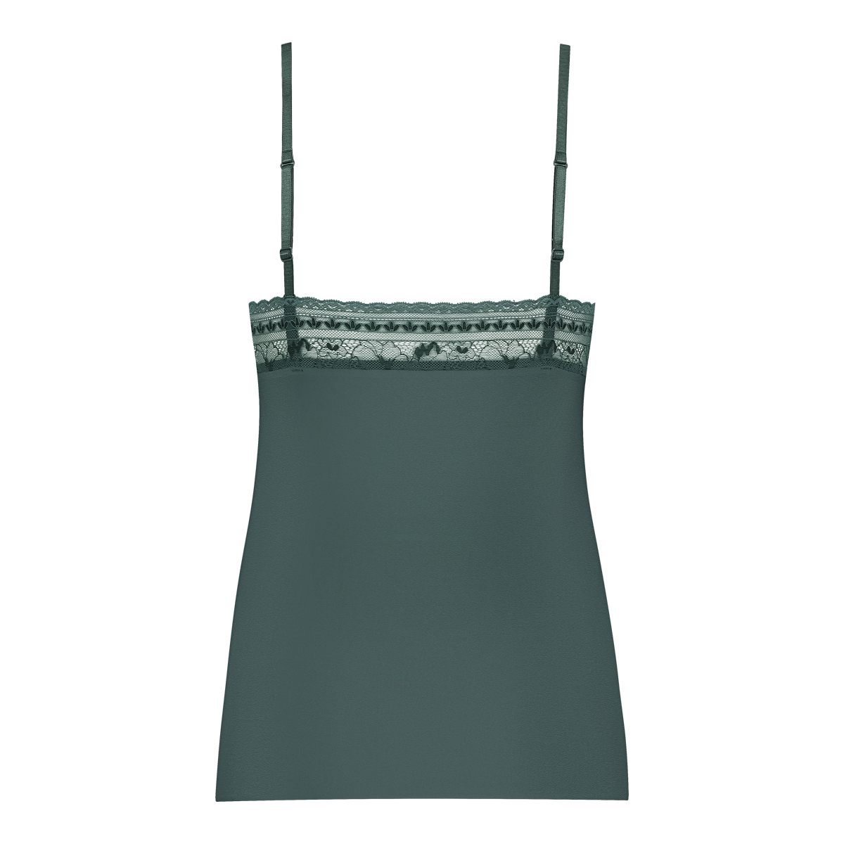 spaghetti top met kant v-neck soft green