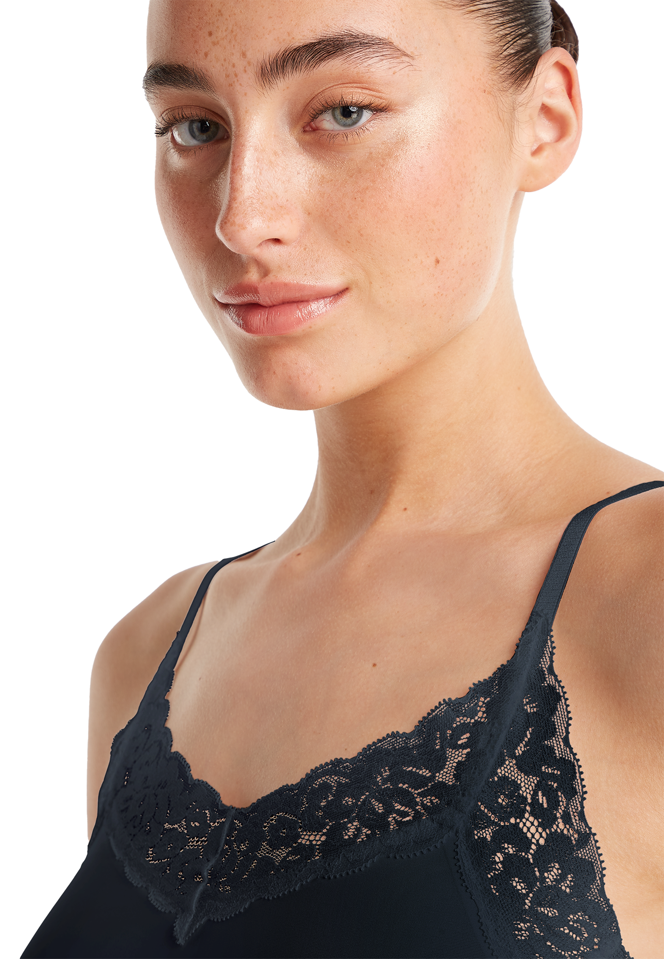 spaghetti top met kant dark navy