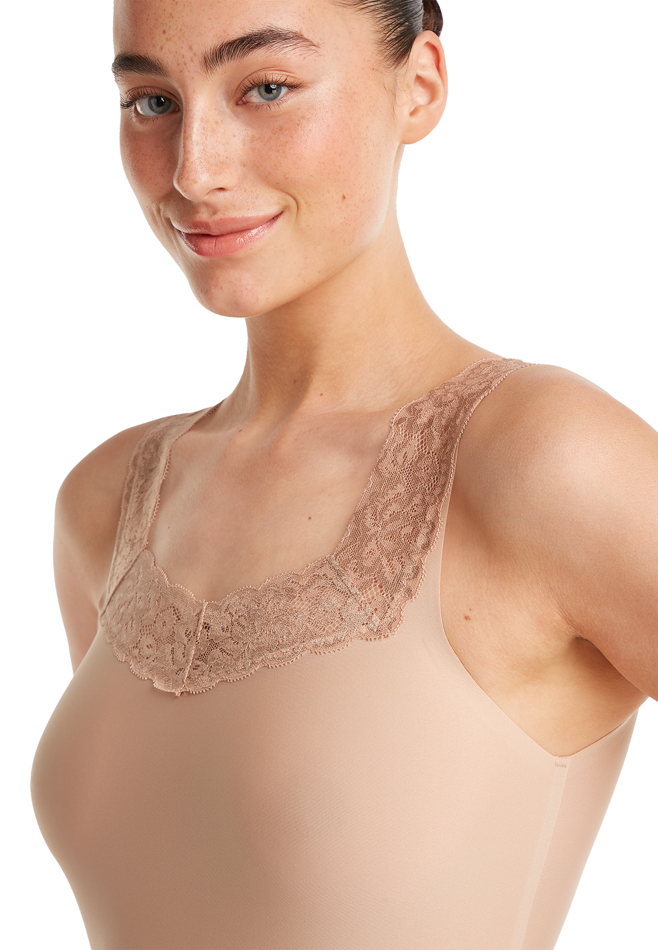 singlet met kant walnut