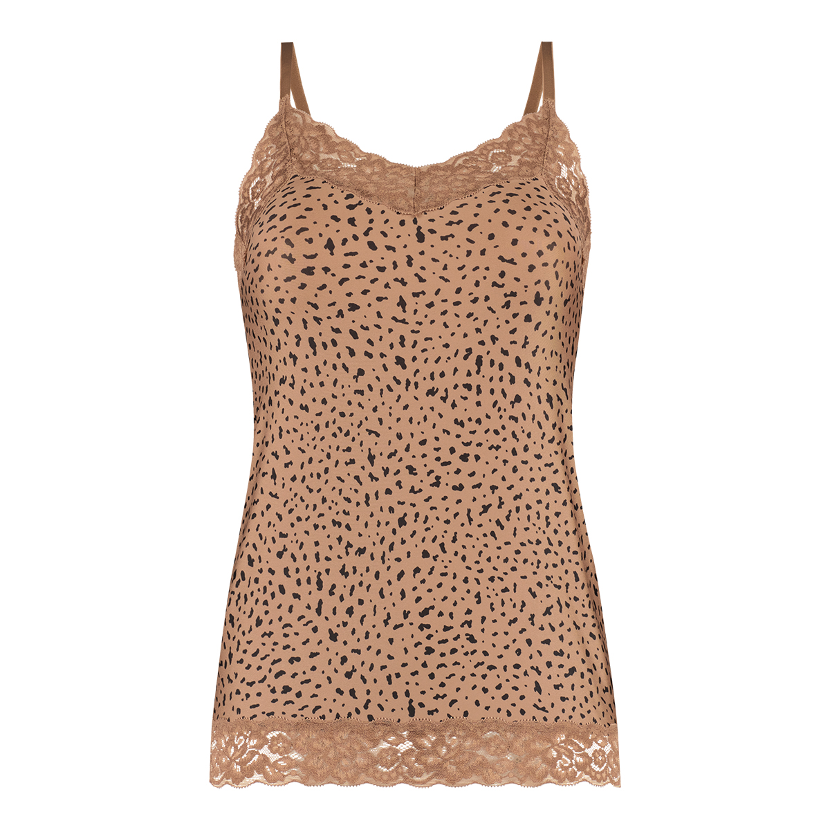 Ten Cate - Dames - Secrets - Spaghetti Lace Top - Print Hazelnoot