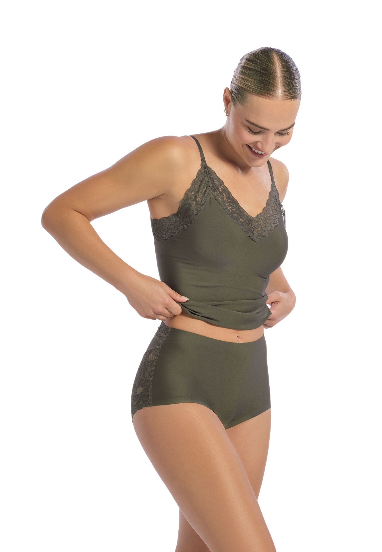 High waist met kant forest mist 