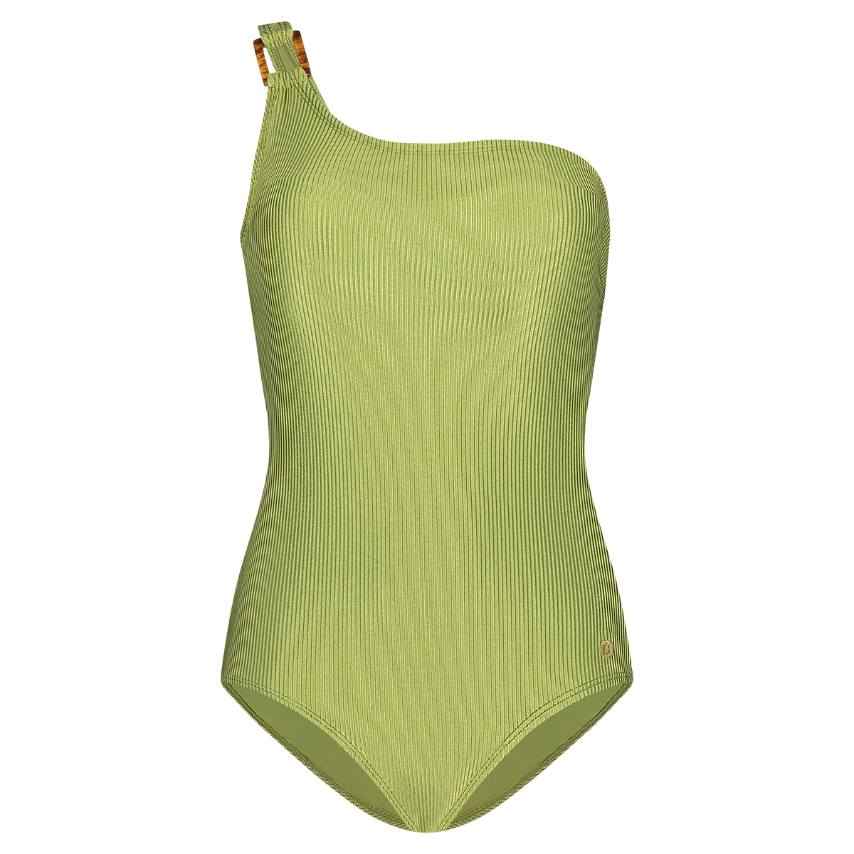 swimsuit one shoulder shiny green