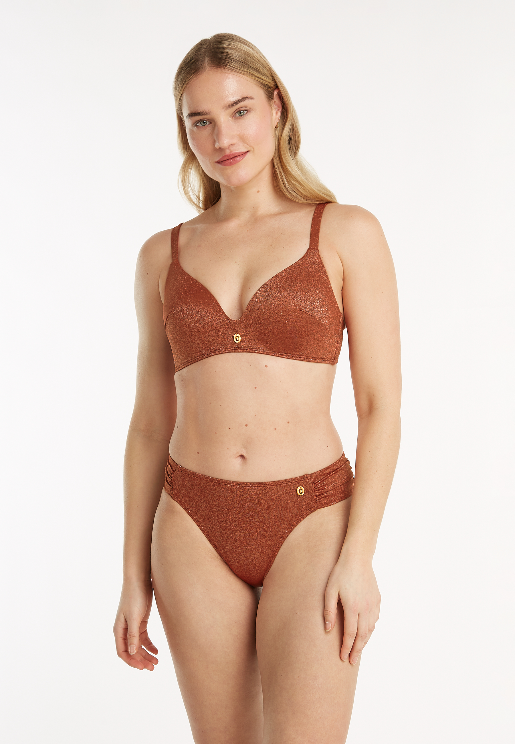 Plunge bikini top warm caramel 