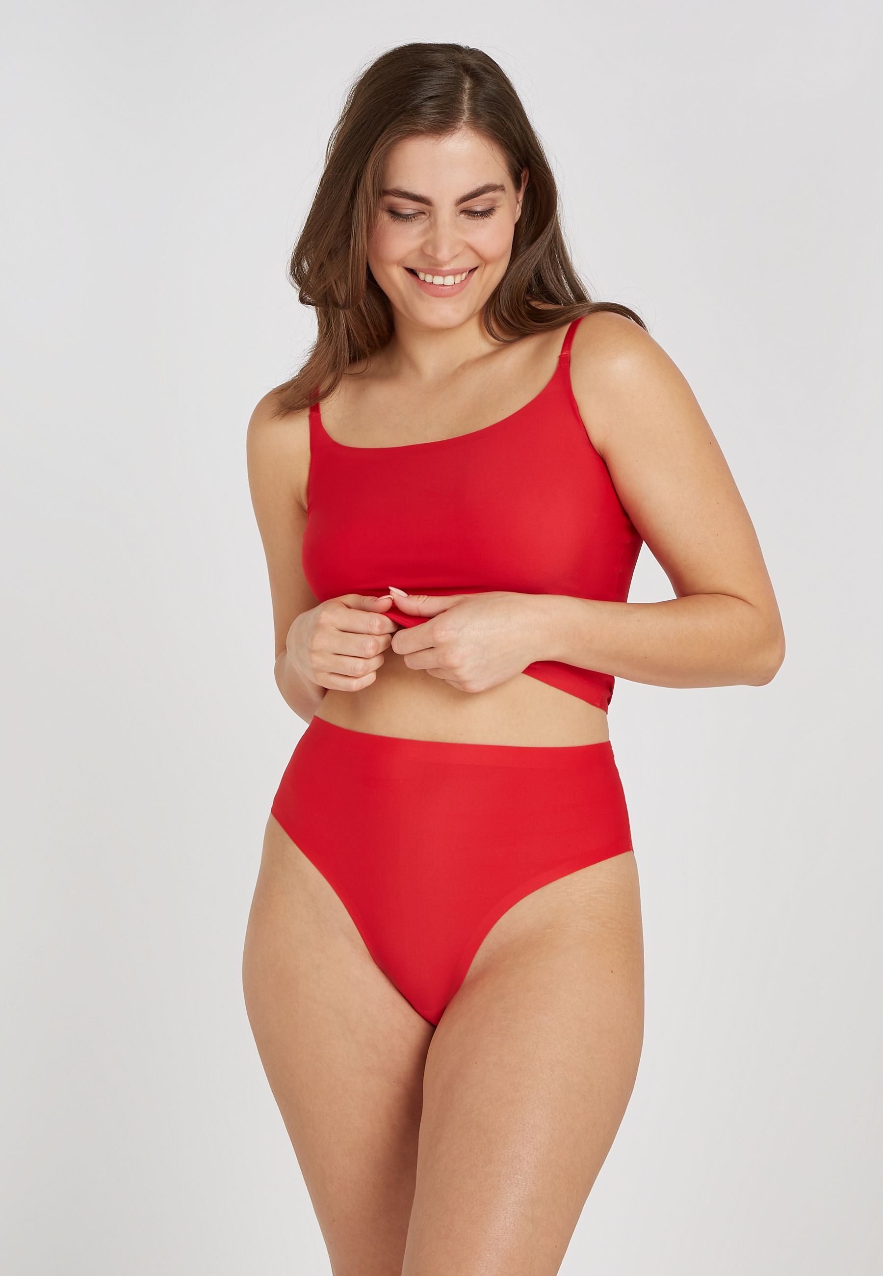 high waist brazilian met kant rood